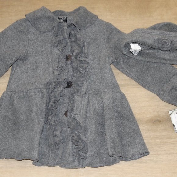 Mack & Co toddler girls size 3 gray ruffled peplum fleece jacket & hat - Picture 1 of 6